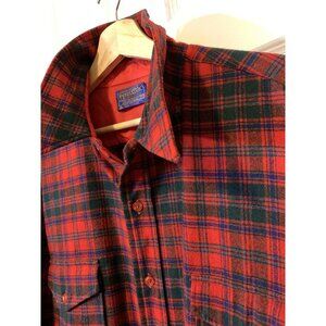 Vintage Pendleton Men’s‎ 17 1/2 Red Plaid Virgin Wool Shirt USA